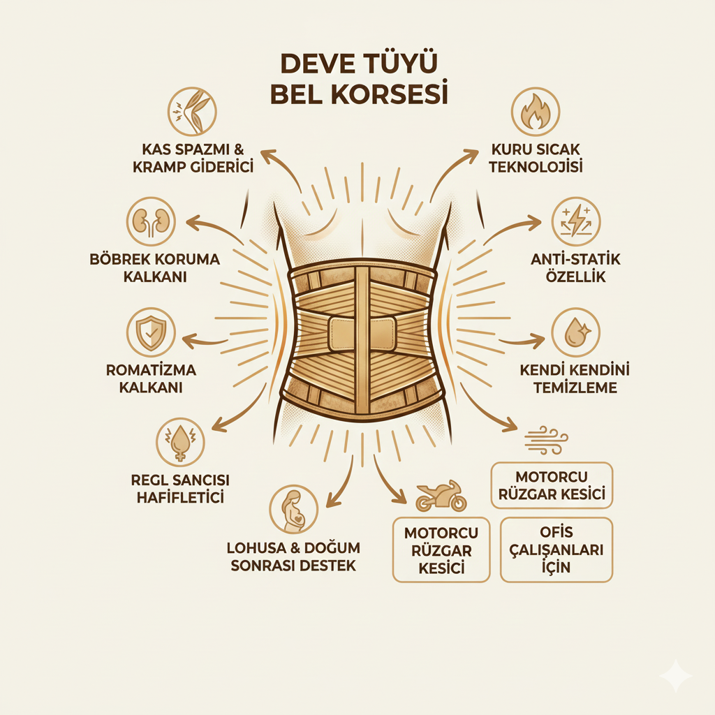 MEDIVIO Deve Tüyü Bel Korse ve Yün Dizlik Seti